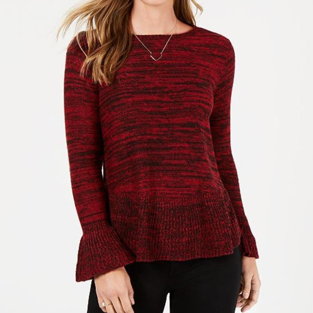 Style & Co Petite Marled Ruffled Sweater